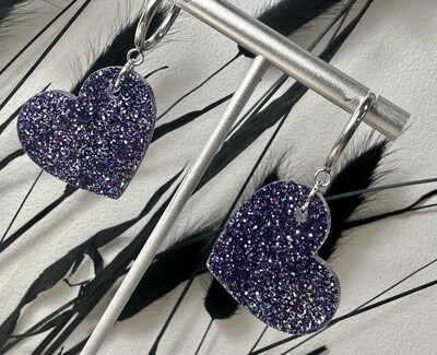 Small heart &amp; ring - Dark blue multicolor glitter