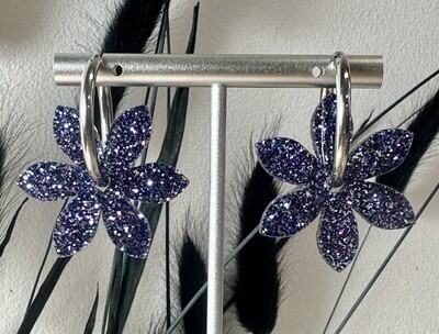 Flower &amp; ring - Dark blue multicolor glitter