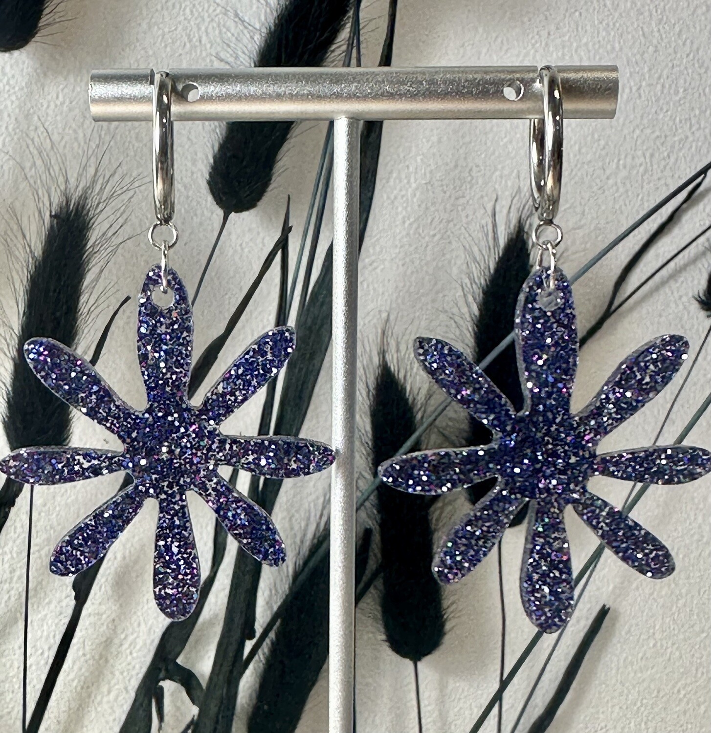 Big flower - Dark blue multicolor glitter