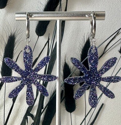 Big flower - Dark blue multicolor glitter