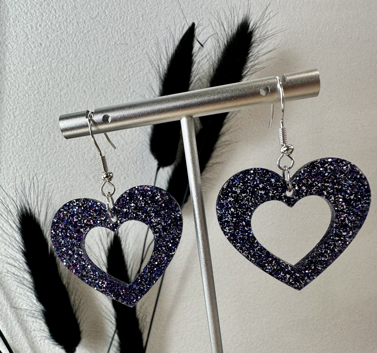 Open heart - Dark blue multicolor glitter