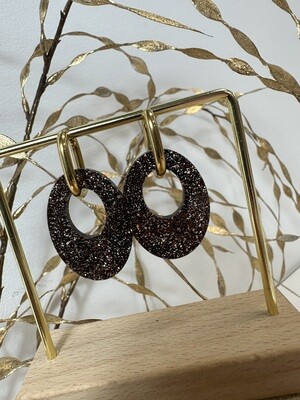 Oval &amp; ring - Dark brown-black glitter