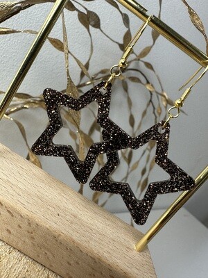 Open star - Dark brown-black glitter