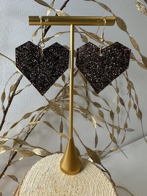 Squared heart - Dark brown-black glitter
