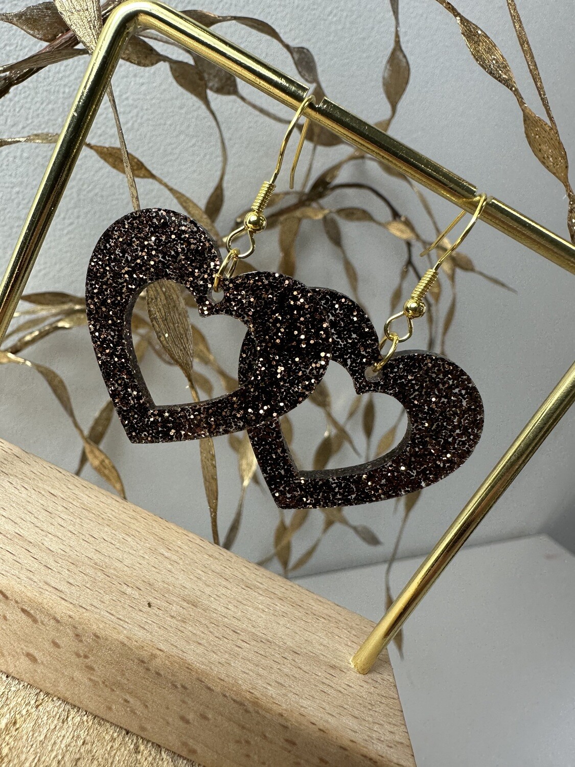 Open heart - Dark brown-black glitter