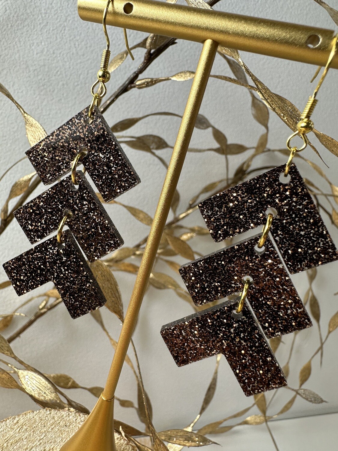 Zig zag - Dark brown-black glitter