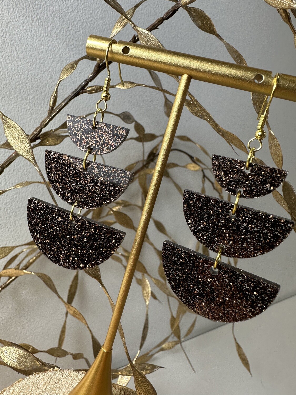 Half rounds - Dark brown-black glitter