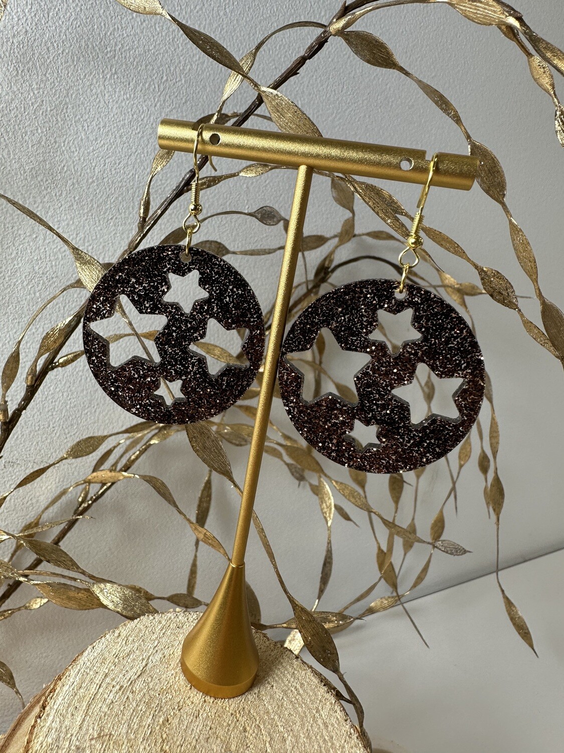 Round stars - Dark brown-black glitter