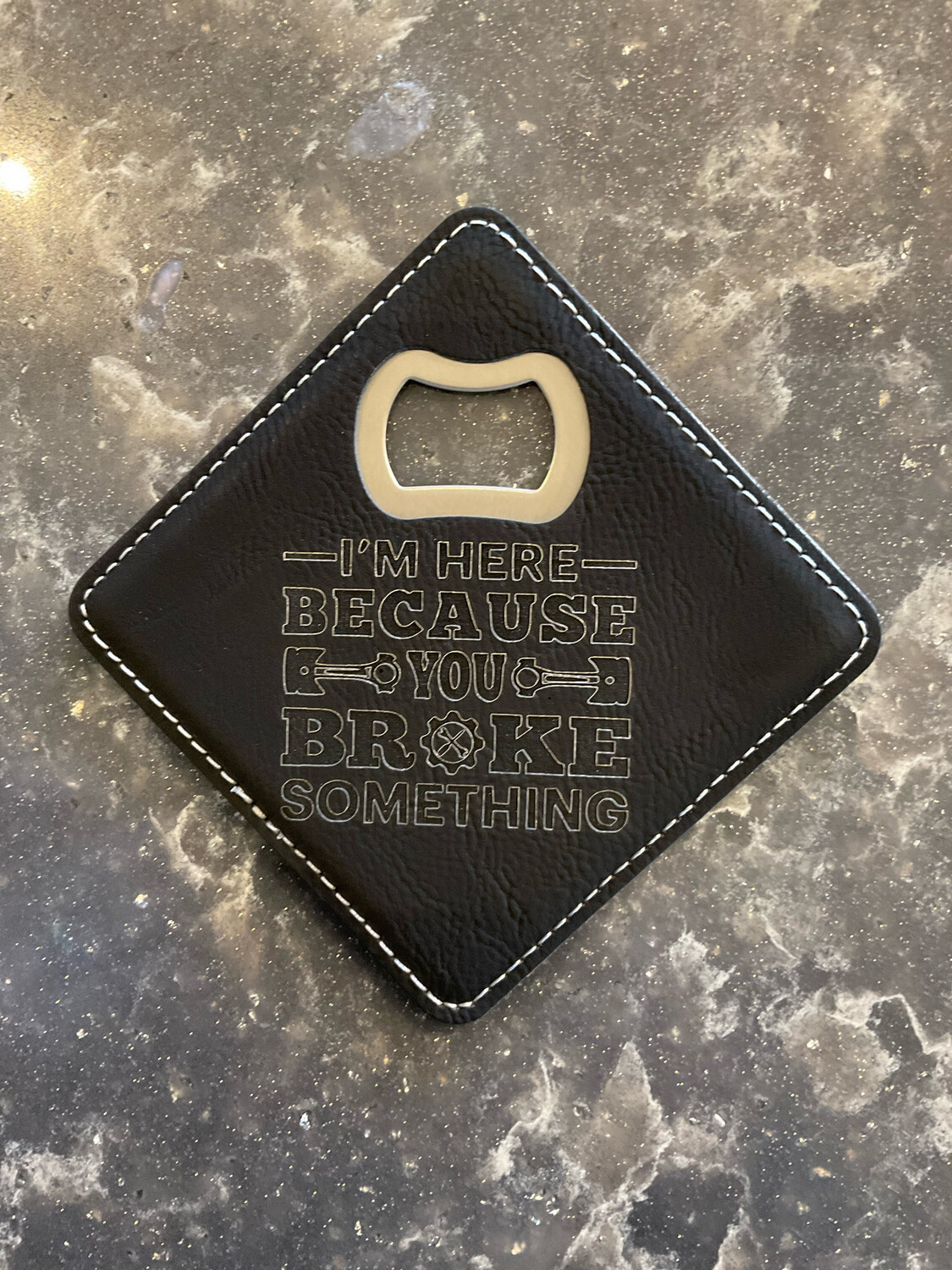 Leatherette bottle opener coaster