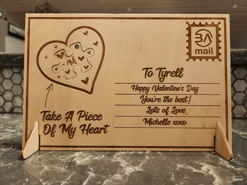 Valentine’s Postcard with puzzle piece keychain