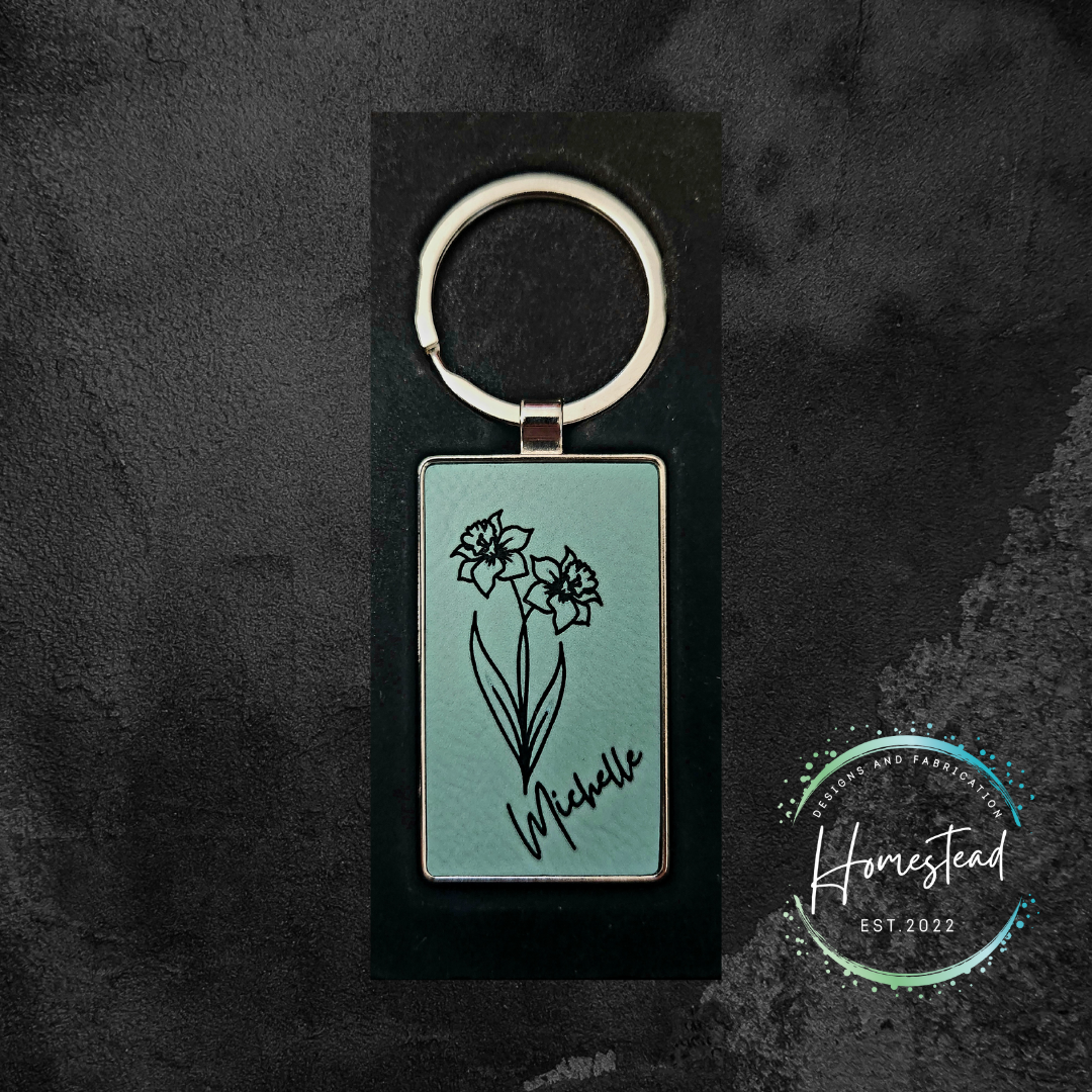 Birthflower Leatherette Keychains with metal backer