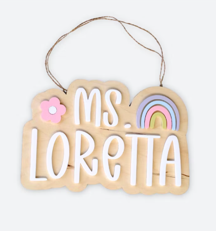 Teacher Door Hanger – Rainbow & Flower Design