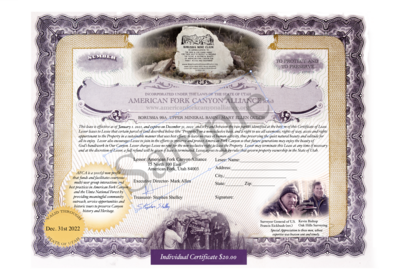 American Fork Canyon Alliance - Individual Certificate