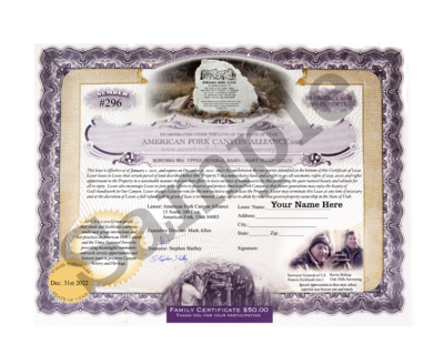 American Fork Canyon Alliance - Family Land Lease Certificate