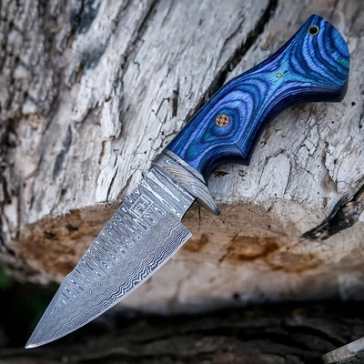 10' Handmade Damascus Steel Knife With Leather Sheath Blue