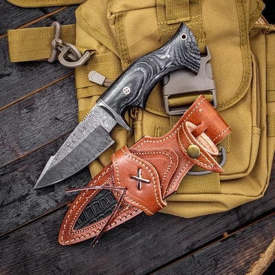 10' Handmade Damascus Steel Knife With Leather Sheath Gray