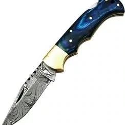 Vintage Gentlemen Blue Damascus Lockback Pocket Knife