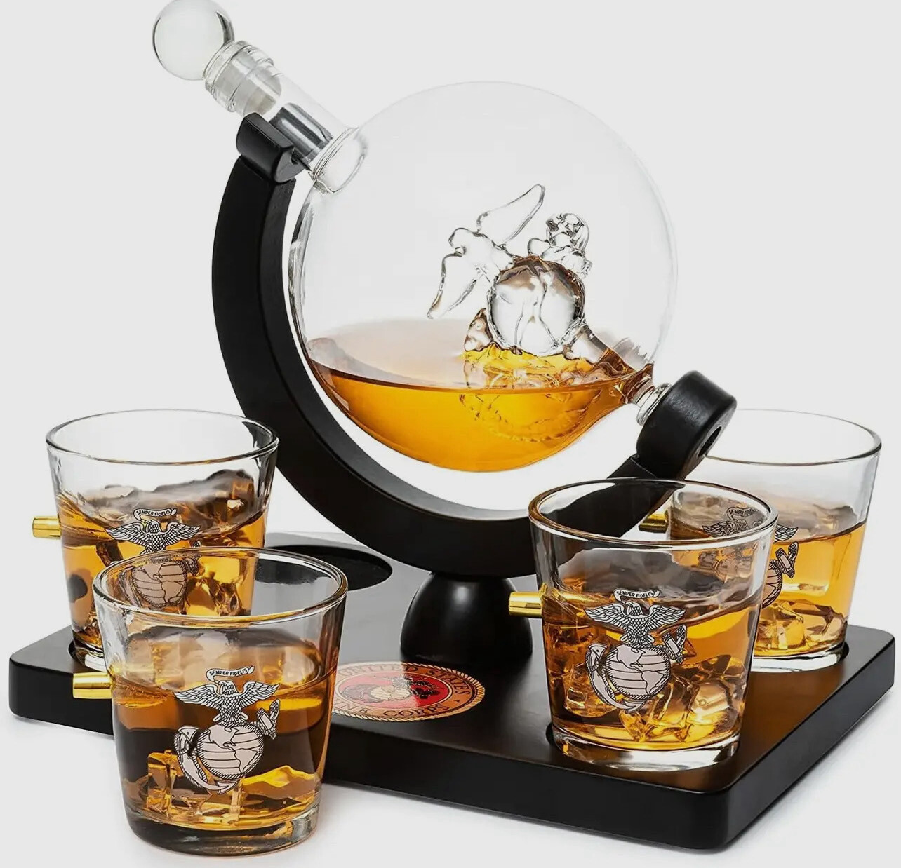 US Marine Corps Decanter With 4 Glasses