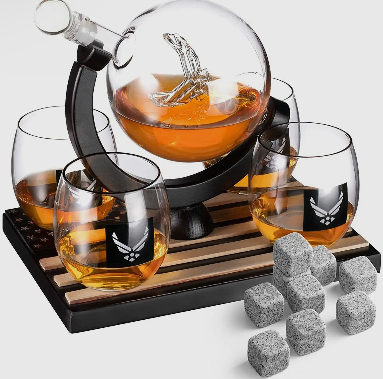 Airforce Globe Whiskey Decanter With 4 Glasses