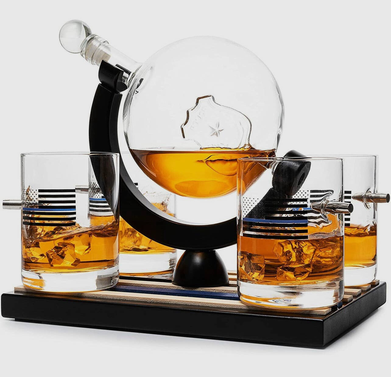 Police Whiskey Decanter With 4 Glasses