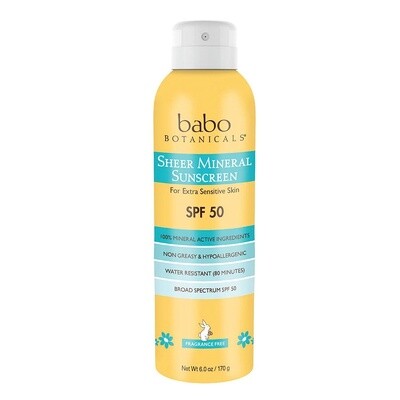 Babo Botanicals SPF 50 Sheer Mineral Sunscreen Spray 6 oz.