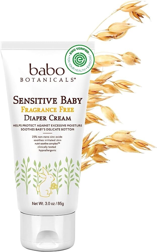 Babo Botanicals Sensitive Baby Fragrance Free Zinc Diaper Cream 3 oz.