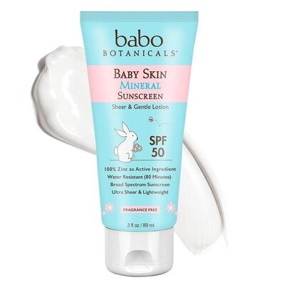 Babo Botanicals Fragrance Free Baby Mineral Sunscreen Lotion SPF 50 3 oz.