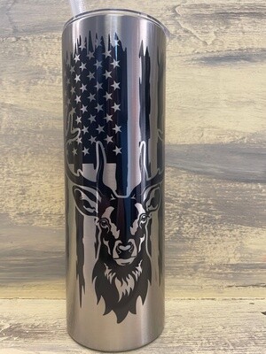 American Flag and Buck Stainless Steele 20oz Skinny Tumbler