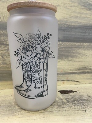 Boots with Flowers Glass Cup with Bamboo Lid