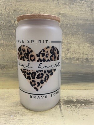 Kind Heart 16 oz Glass Cup with Bamboo Lid