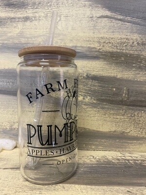 Farm Fresh Pumpkins 16 oz Glass Cup with Bamboo Lid