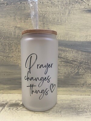 Prayer 16oz Glass Cup with Bamboo Lid