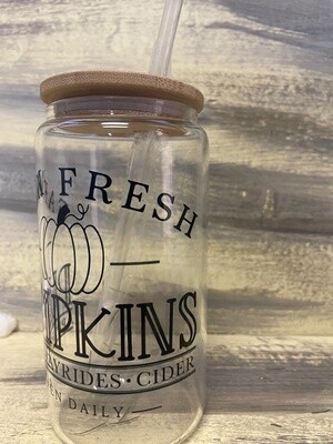 Farm Fresh Pumpkins 16 oz Glass Cup with Bamboo Lid