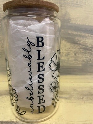 Blessed 160z Glass Cup with Bamboo Lid