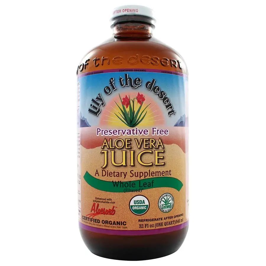 Lily of the Desert Organic Preservative Free Whole Leaf Aloe Vera Juice Glass Bottle 32 fl. oz.