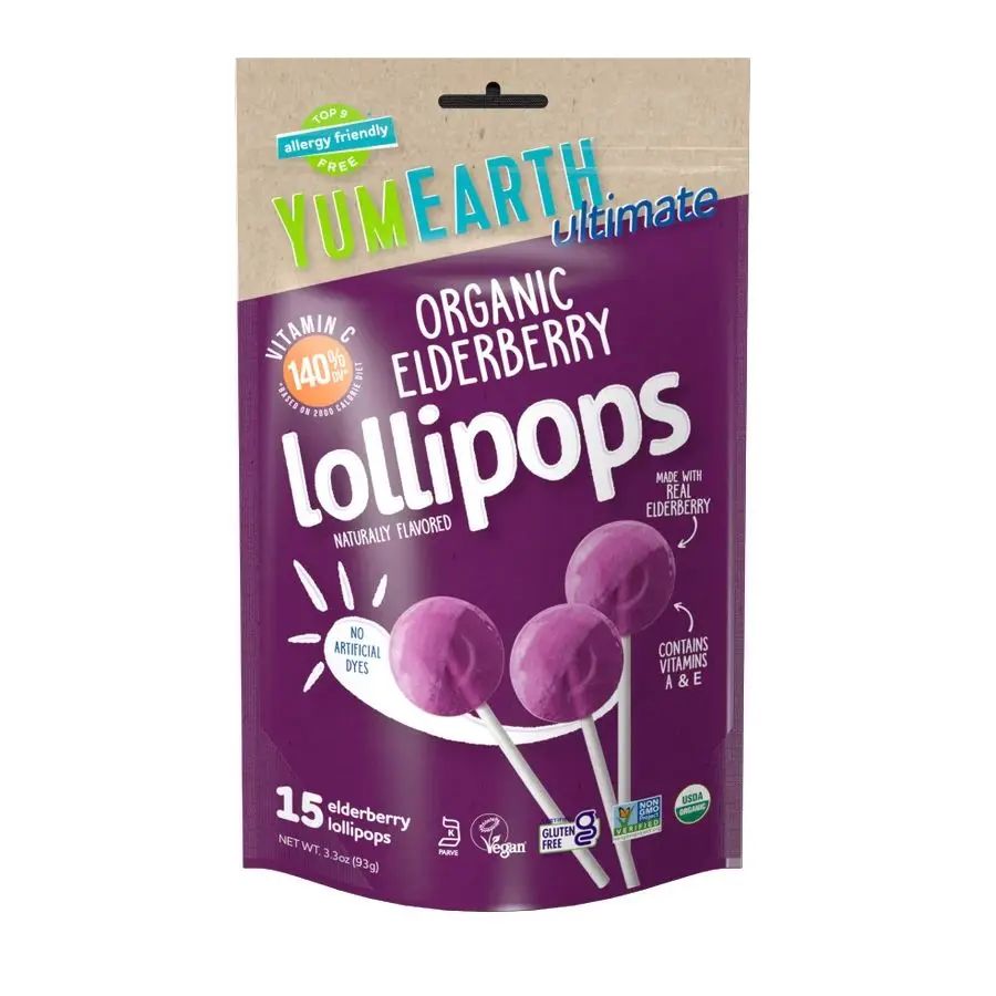 YumEarth Organic Ultimate Elderberry Lollipops 15 count