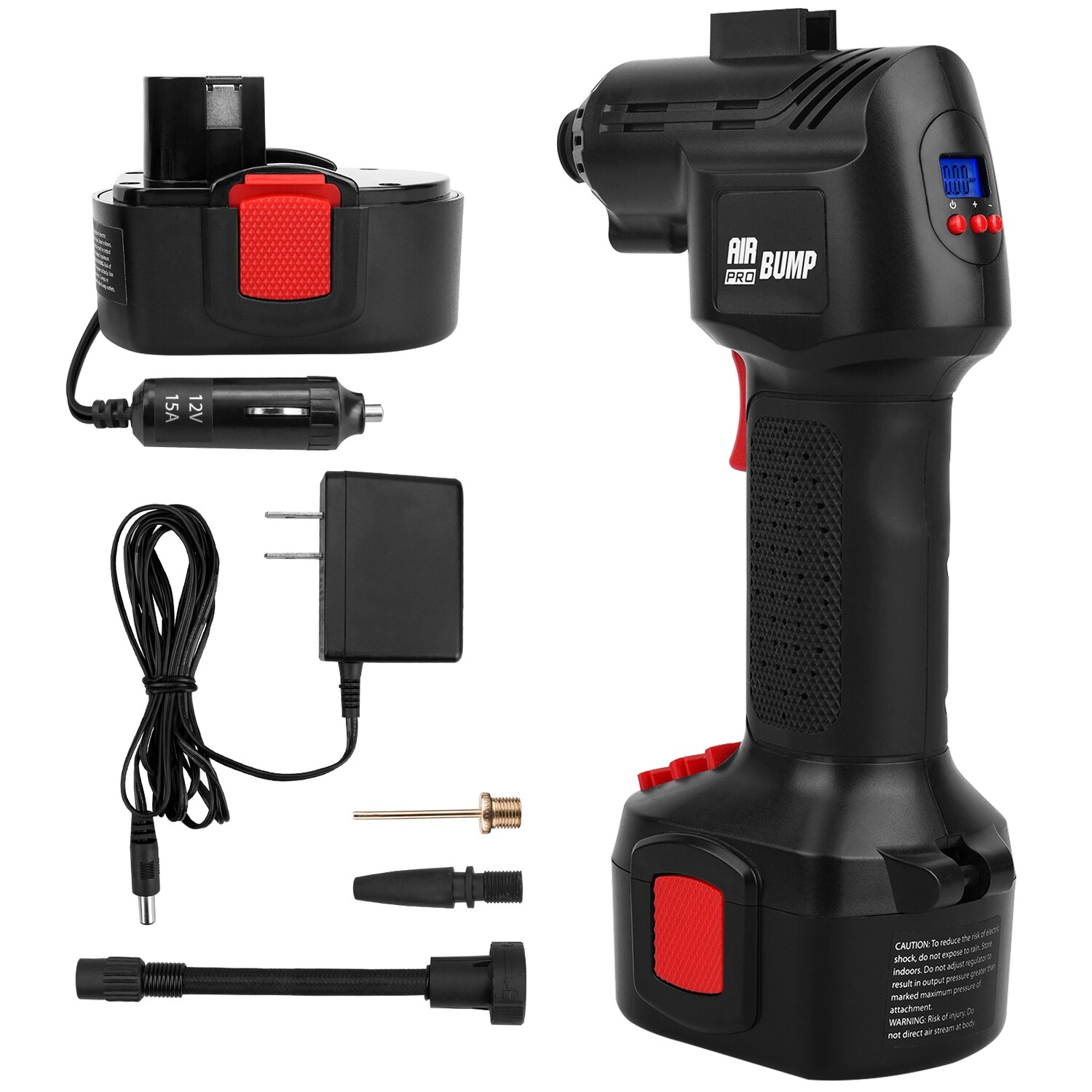 Air Pump 12V Cordless Portable Compressor for Car/Bike Tires/Inflatable with Li-Ion Battery &amp; Cigarette Light Plug-in Cord
