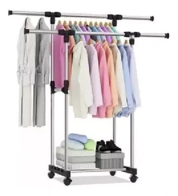 Perchero Doble Extensible Cromado Con Ruedas 80x43x150