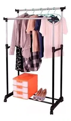 Perchero Doble Extensible Cromado Con Ruedas 80x43x150