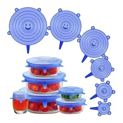 Set De 6 Tapas Tupper Silicona Adaptables Y Reutilizables