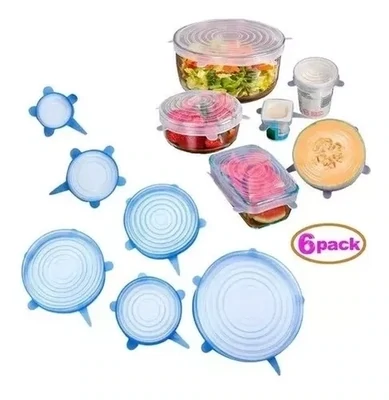 Set De 6 Tapas Tupper Silicona Adaptables Y Reutilizables