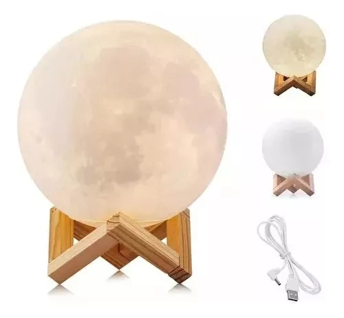 Lampara Veladora Rgb Luna Base Madera 18c Diametro