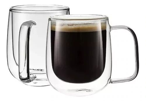 Taza Vidrio Doble Pared 300ml Aislamiento C/ Asa Té Café