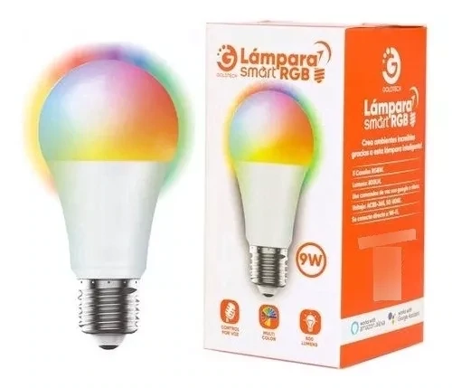Lámpara Smart Led Goldtech Rgb 9w Control Por Voz Por Wifi