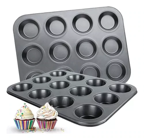 Molde Teflon Antiadherente Para 12 Muffins Acero Inoxidable