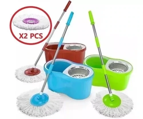 Mopa Balde Giratorio 360-centrifugador De Acero + 2 Paños