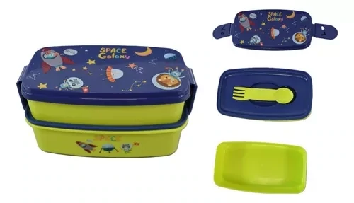 Lonchera Infantil Rectangular Unicornio Y Espacio 2 Niveles