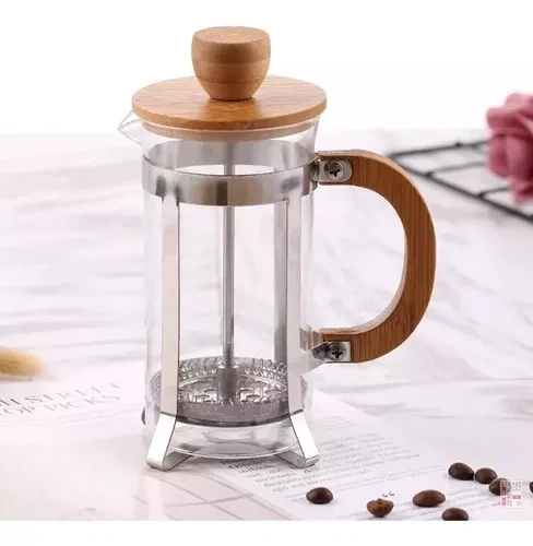 Cafetera Vidrio, Madera Manual 600ml Embolo Prensa Francesa