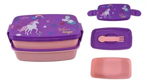 Lonchera Infantil Rectangular Unicornio Y Espacio 2 Niveles
