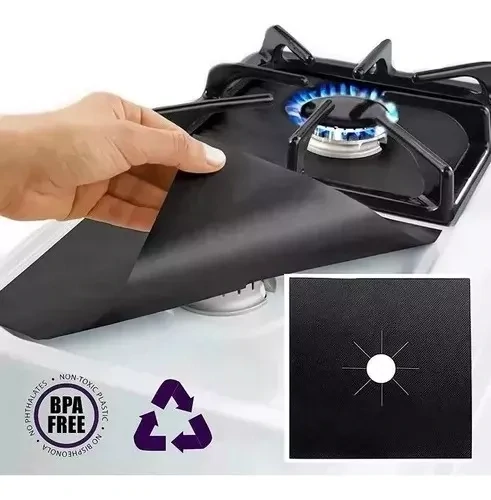 Pack 4 Protectores De Hornallas Para Cocina 27 X 27 Cm Negro